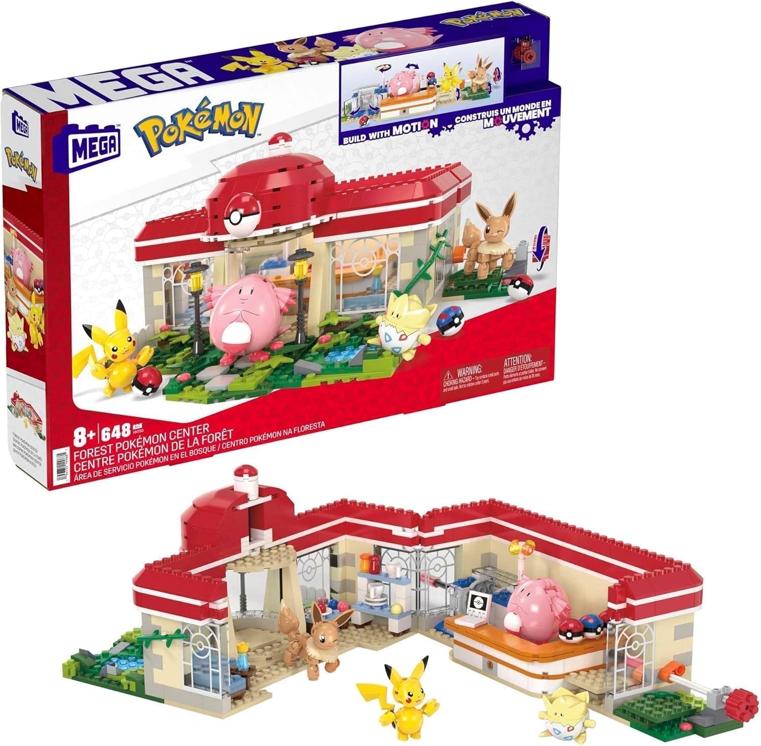 Zabawka do budowania figurek MEGA Pokémon, arena treningowa składająca się z 1101 elementów, gra walki i 5 ruchomych figurek dla dzieci, figurki HWR82 Zestaw konstrukcyjny Naty Shop