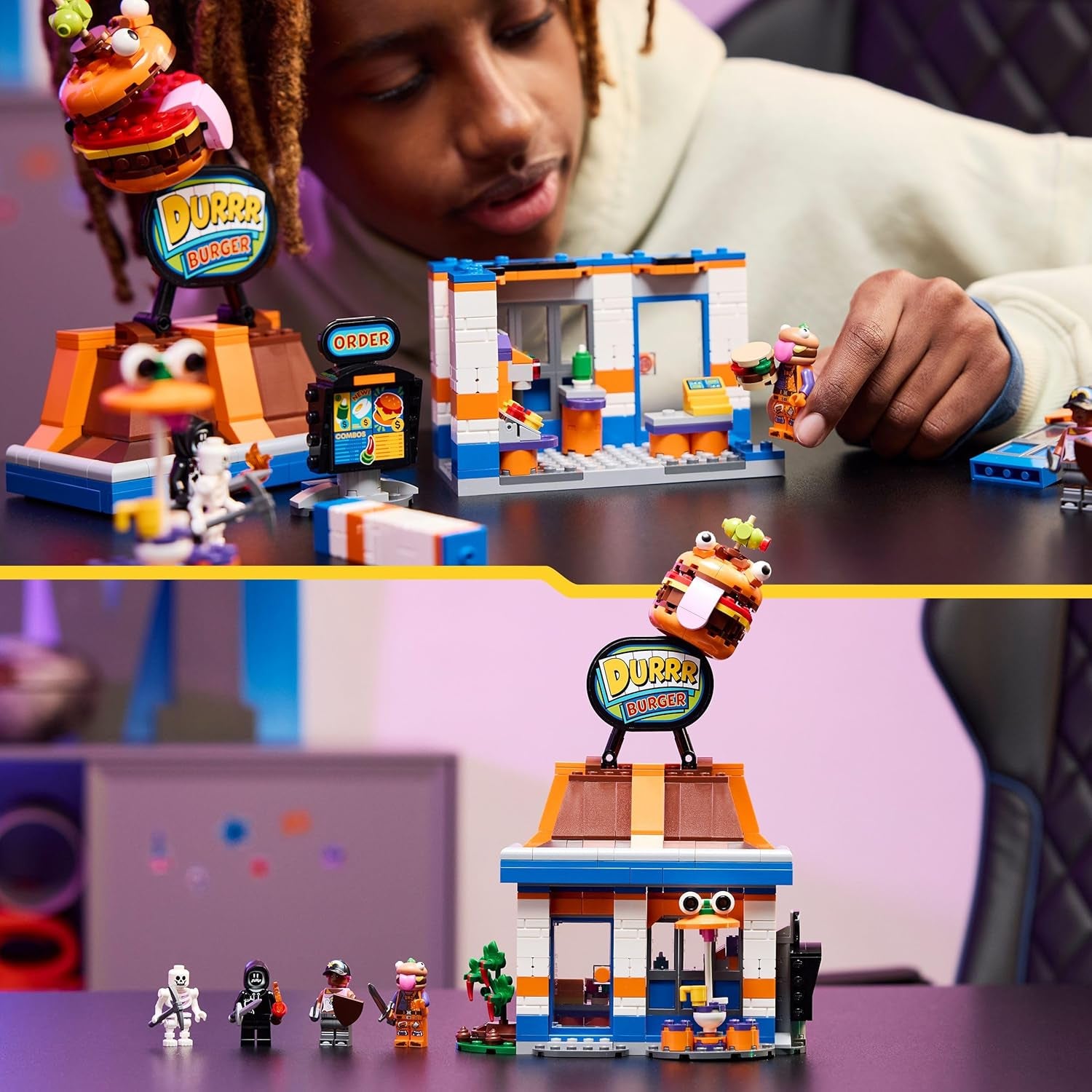 LEGO Fortnite Durrr Burger Restaurant - Gaming Spielzeug mit Strandbomber, Beefboss, Schmierfink und EIN Skelett Minifiguren - Sammelbares Gamer Geschenk für Jungen und Mädchen ab 10 Jahren - 77076