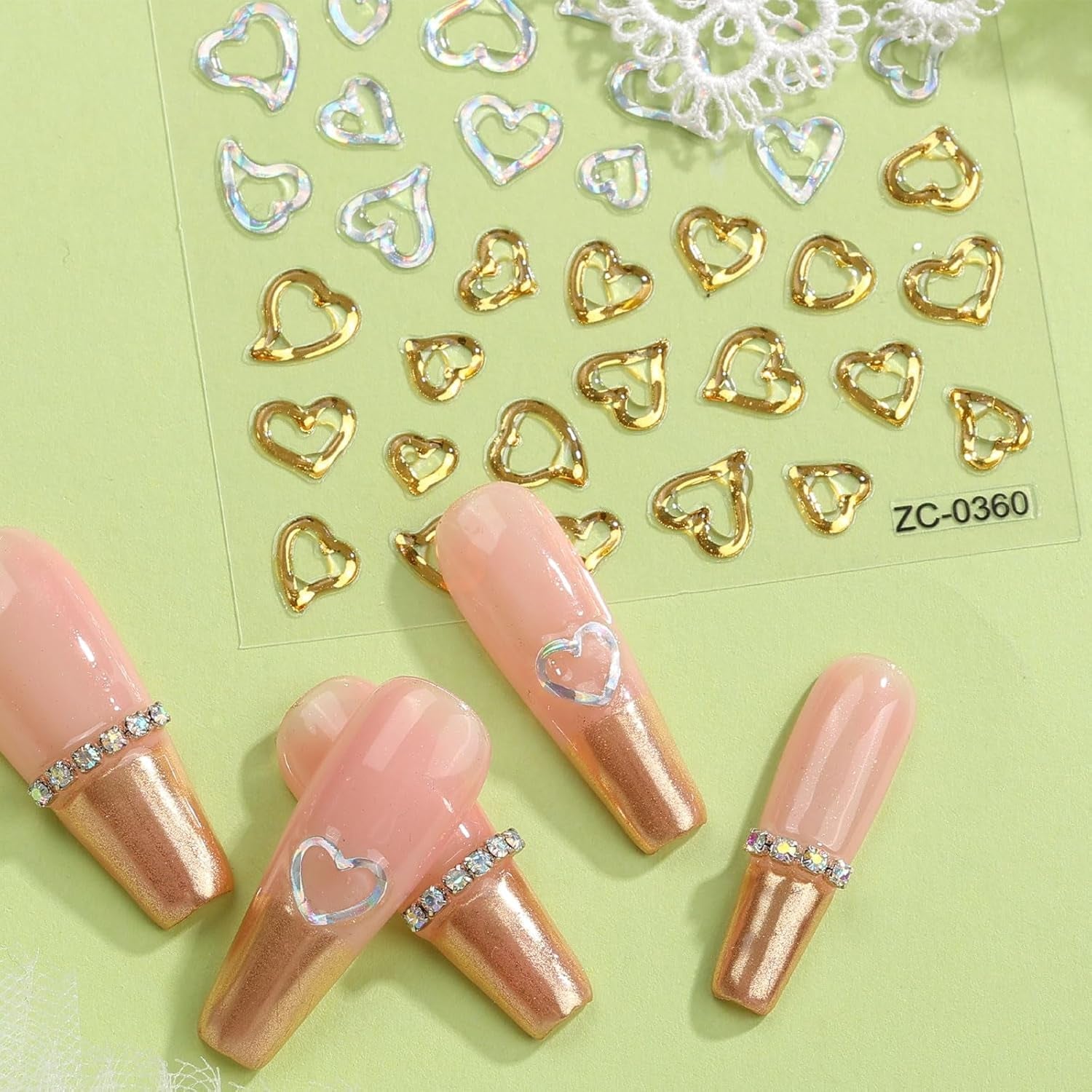 JMEOWIO 6 Blatt 3D Nagelsticker Goldene Unregelmäßige Geometrische Nail Art Sticker Selbstklebend Nagelaufkleber 5D Stereoskopisch Dekoration Nageldesign Zubehör