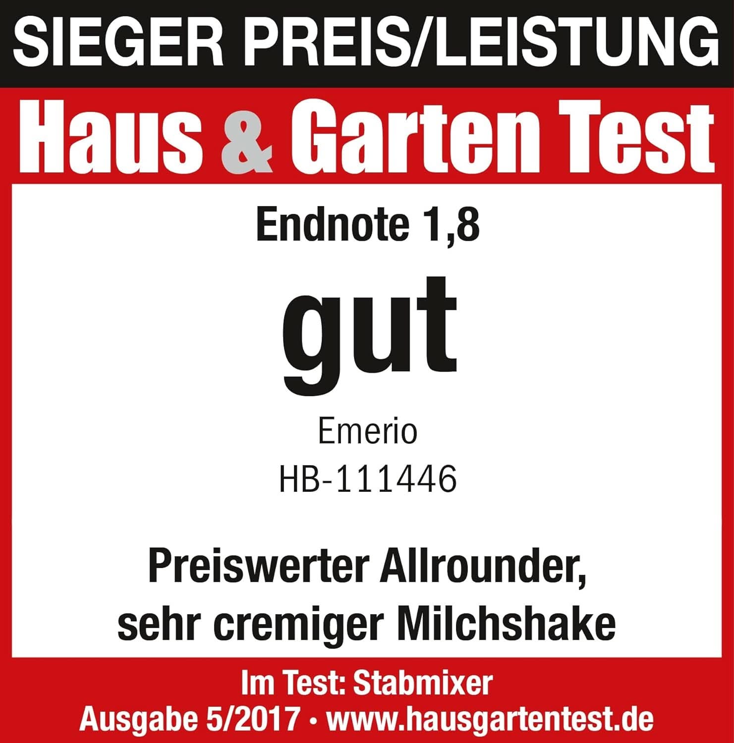 Emerio HB-111446 Mikser stojący, TESTSIEGER Preis/Leistung, Gummierter Rutschfester Griff, Edelstahl, Bpa-Frei, Schwarz, 250W Kitchen Naty Shop
