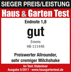 Emerio HB-111446 Mikser stojący, TESTSIEGER Preis/Leistung, Gummierter Rutschfester Griff, Edelstahl, Bpa-Frei, Schwarz, 250W Kitchen Naty Shop
