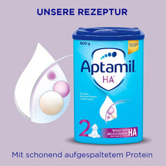 Aptamil HA 2 – Formuła dalsza po 6 miesiącach, z Omega 3 i 6, DHA, ARA i ALA, Bez laktozy, Bez oleju palmowego, Odżywka dla dzieci, Mleko w proszku, 1 x 800 g (opakowanie 4 szt.)