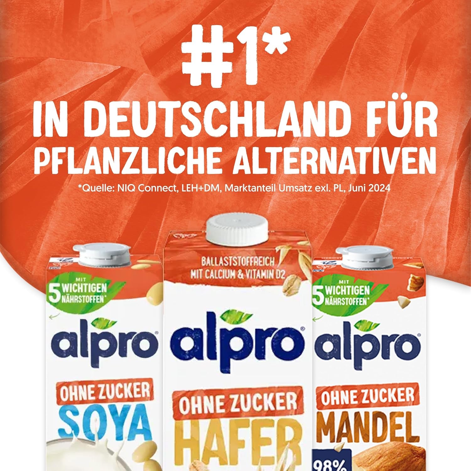 Alpro Haferdrink ohne Zucker – Milchalternative auf Haferbasis – Vegan und lactosefrei – Rich an Ballaststoffen, Calcium und Vitaminen – 8 x 1 L