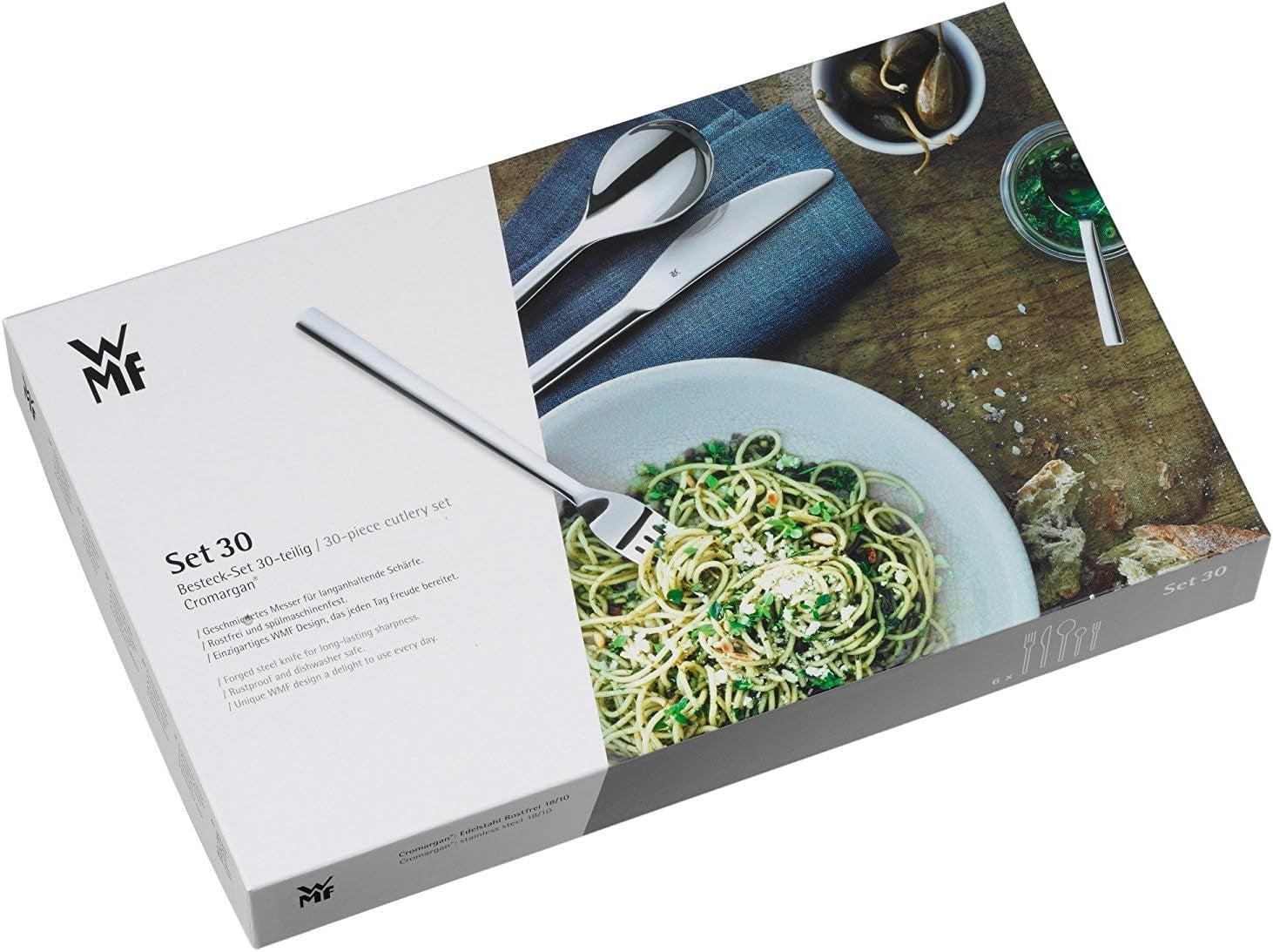 WMF Atria Besteck Set 12 Personen, Essbesteck 60 Teilig, Monobloc-Messer, Cromargan Edelstahl Poliert, Spülmaschinenfest Bucatarie Naty Shop