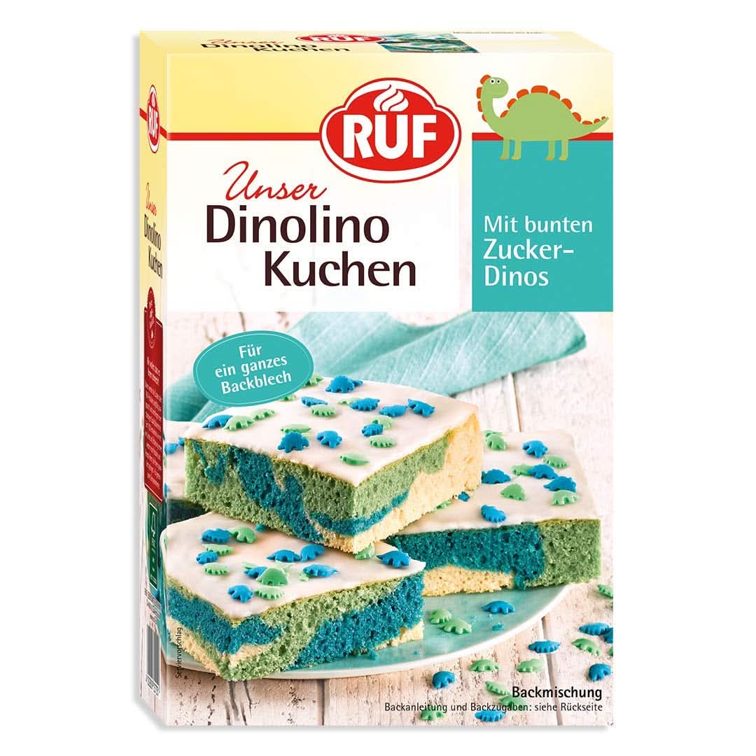 RUF Dinolino Cake, Trójkolorowe ciasto arkuszowe o smaku cytrynowym, 850 gramów Sprinkles Naty Shop Dino Cake