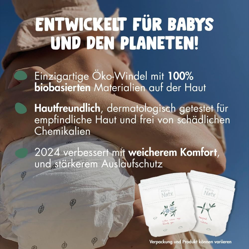 Eco Pieluchy Eco by Naty Baby Eco Diapers - pieluszki organiczne premium, ekologiczne, wykonane z materiałów pochodzenia roślinnego, idealne dla wrażliwej skóry dziecka (rozmiar 5 - 80 sztuk)