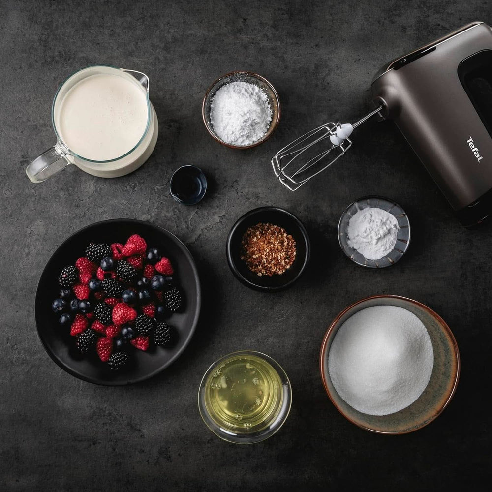 Mikser ręczny Tefal HT650E Power Mix Silence | 600 W | Sterownik zmiennej prędkości | Funkcja Turbo-Und Auswurf | Silnik do ekstremalnej rekreacji | Zawiera 2 Rührbesen i 2 Knethaken | Sklep z pszenicą Kitchen Naty