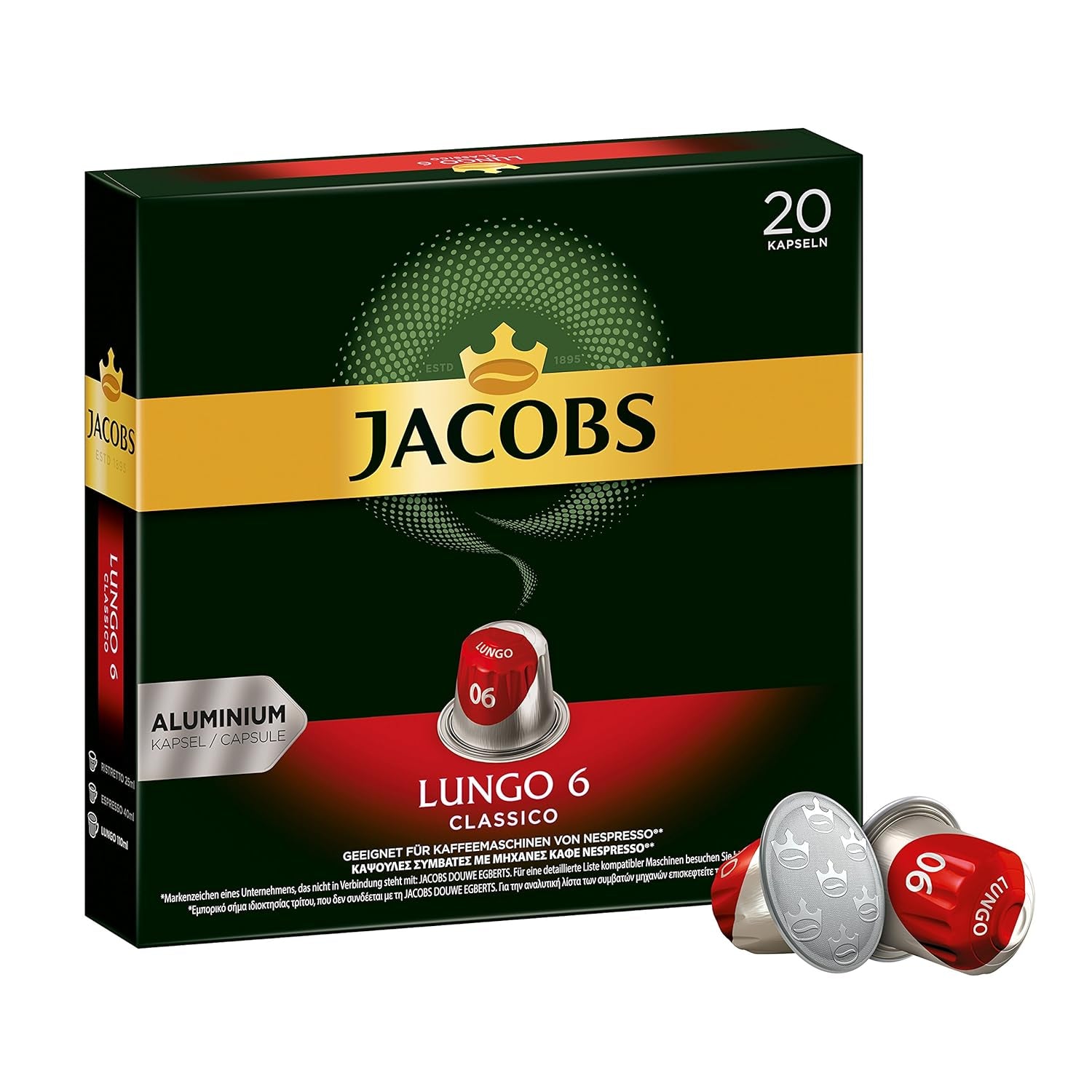 Kaffeekapseln Lungo Classico, Intensität 6 von 12, 10 x 20 Getränke & Kaffeekapseln Lungo Decaffeinato- Intensität 6- 200 Nespresso kompatible Kapseln, 10er Pack, 10 x 20 Getränke