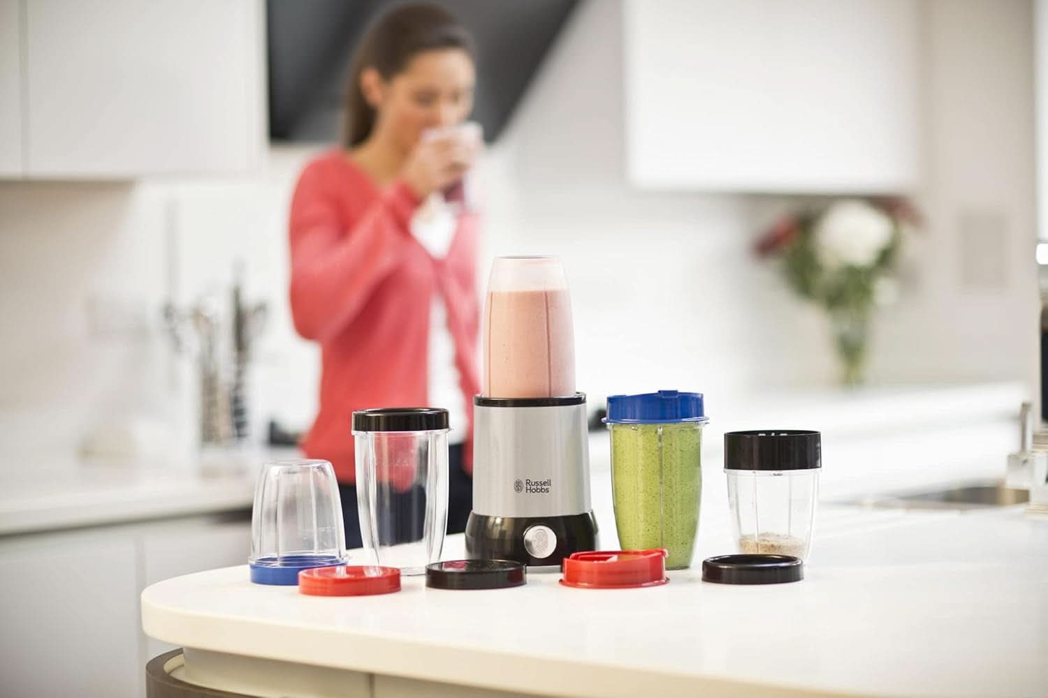 Russell Hobbs Mixer [Multifunktions-Standmixer] Nutriboost (Inkl. 5 Bpa-Freie Und Spülmaschinengeeignete Behälter + Deckel, 22 000 U/Min, 0,9 Ps-Motor) Elektrischer, Smoothie-Maker 23180-56 Kitchen Naty Shop