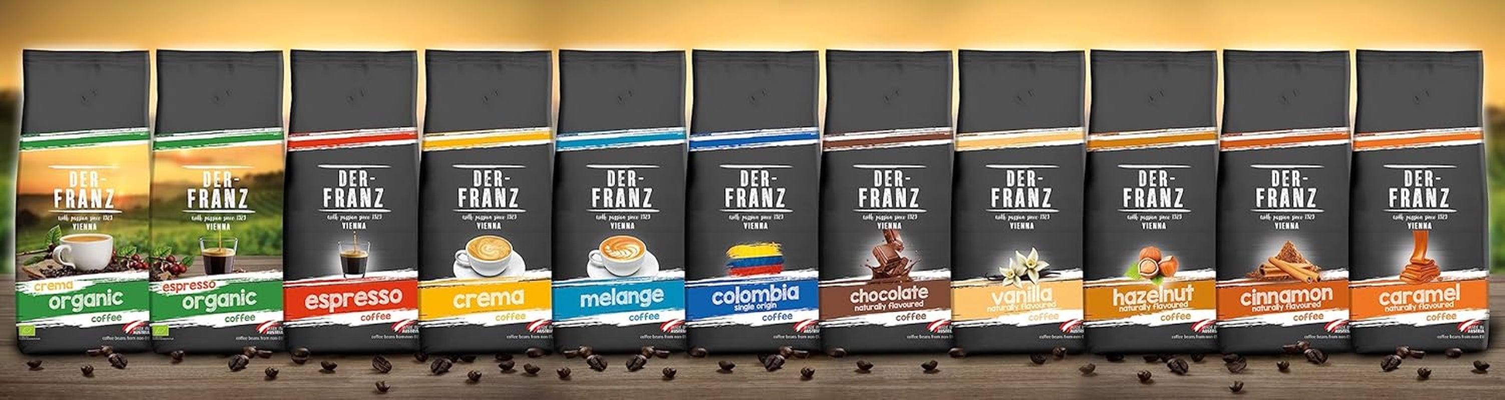 Pachet Cafea Organică Der-Franz: 1x Cremă Organică, 1x Espresso Organic, boabe întregi, 2 x 1000 g