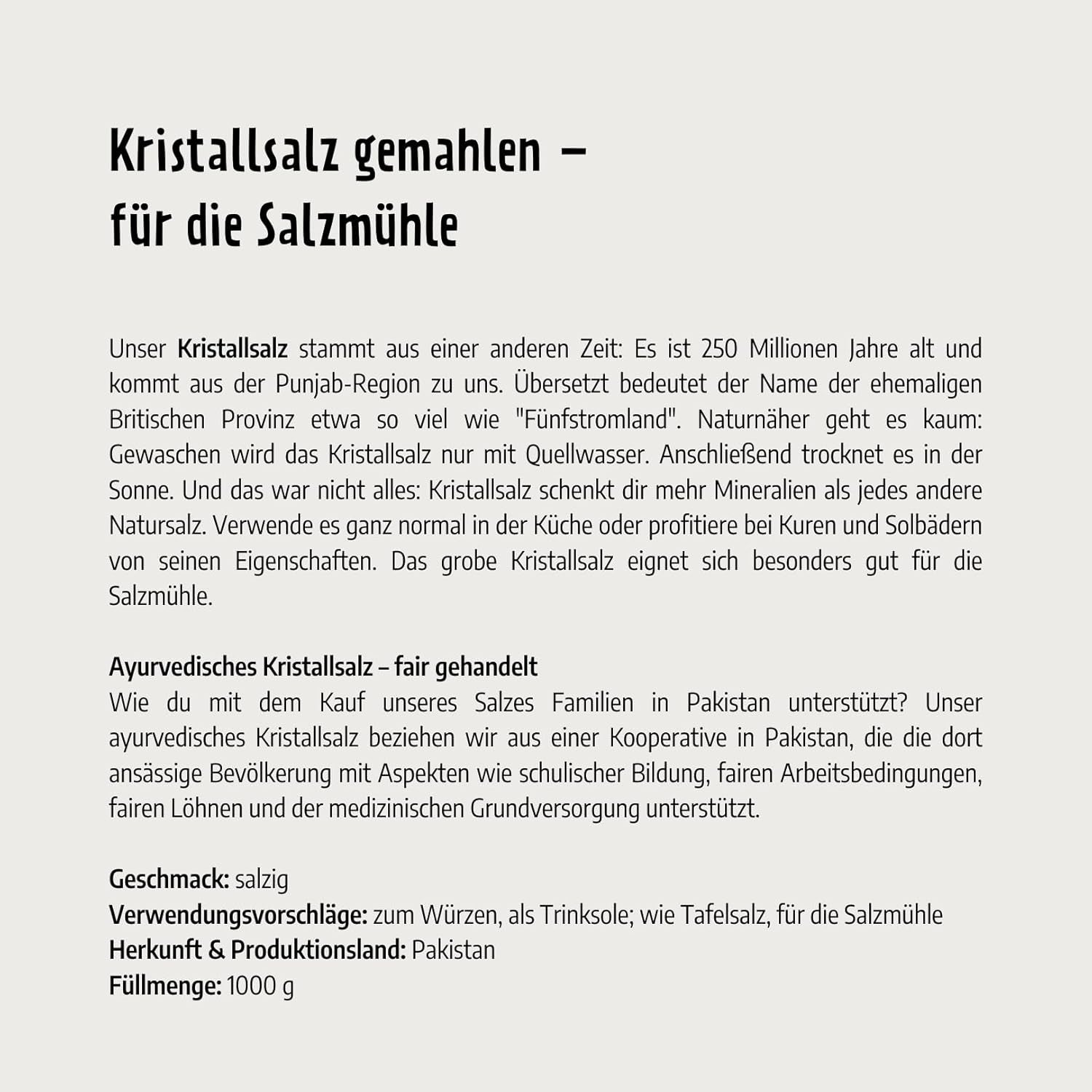Govinda Kristallsalz - gruba (1kg) | 250 milionów dolarów alt | Region Salz aus der Pendżab | 100% naturalnego piękna i ohne Zusätze | Ajurweda | wegańskie | Idealny do młyna solnego