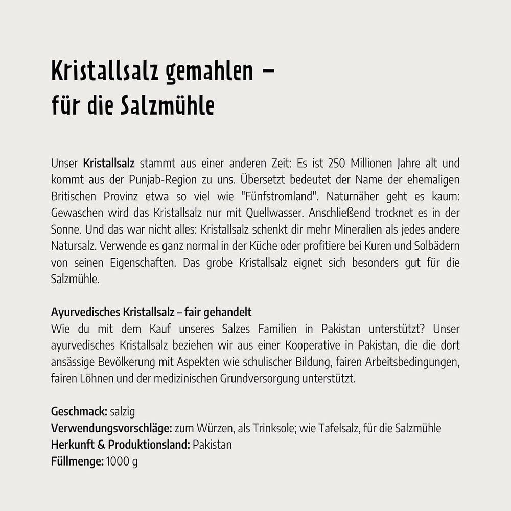 Govinda Kristallsalz - gruba (1kg) | 250 milionów dolarów alt | Region Salz aus der Pendżab | 100% naturalnego piękna i ohne Zusätze | Ajurweda | wegańskie | Idealny do młyna solnego