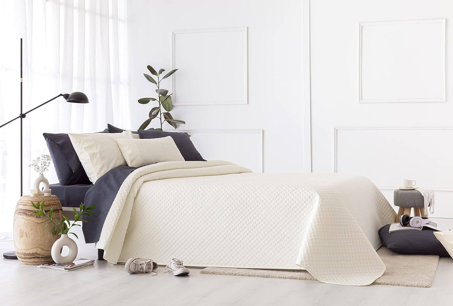 Todocama Fine Boutique narzuta z wzorem piqué, na wiosnę, lato, jesień i zimę, 100% super miękka mikrofibra, wielofunkcyjny koc, 140/150/160-250 X 260 cm, jasnoszary Łóżka i koce Beuche den Todocama-Store Beige 180 X 260 Cm