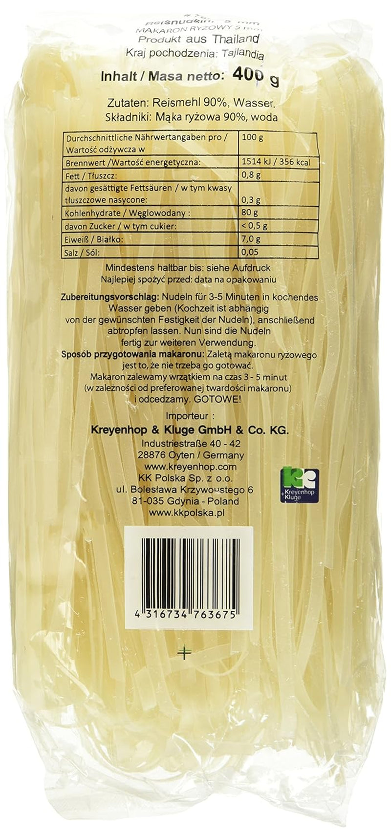 Makaron ryżowy - tajski makaron ryżowy o szerokości 5 mm, wykonany z mąki ryżowej - 17 x 400g