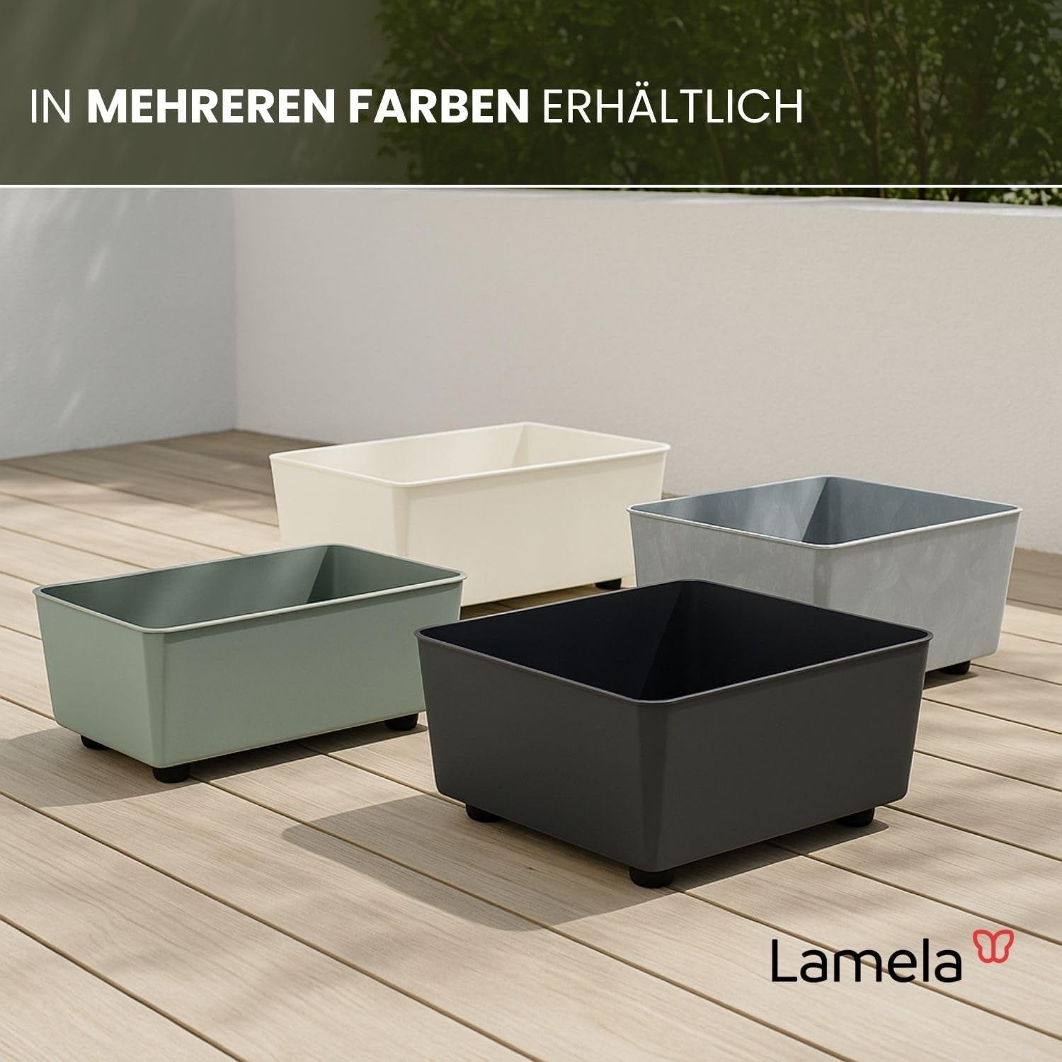Jardinieră dreptunghiulară LAMELA cu picioare elegante – Ghiveci gri cu aspect de beton, fabricat din plastic robust, 37x17 cm, 6L – Rezistent la intemperii și ușor de curățat – Pentru interior și exterior