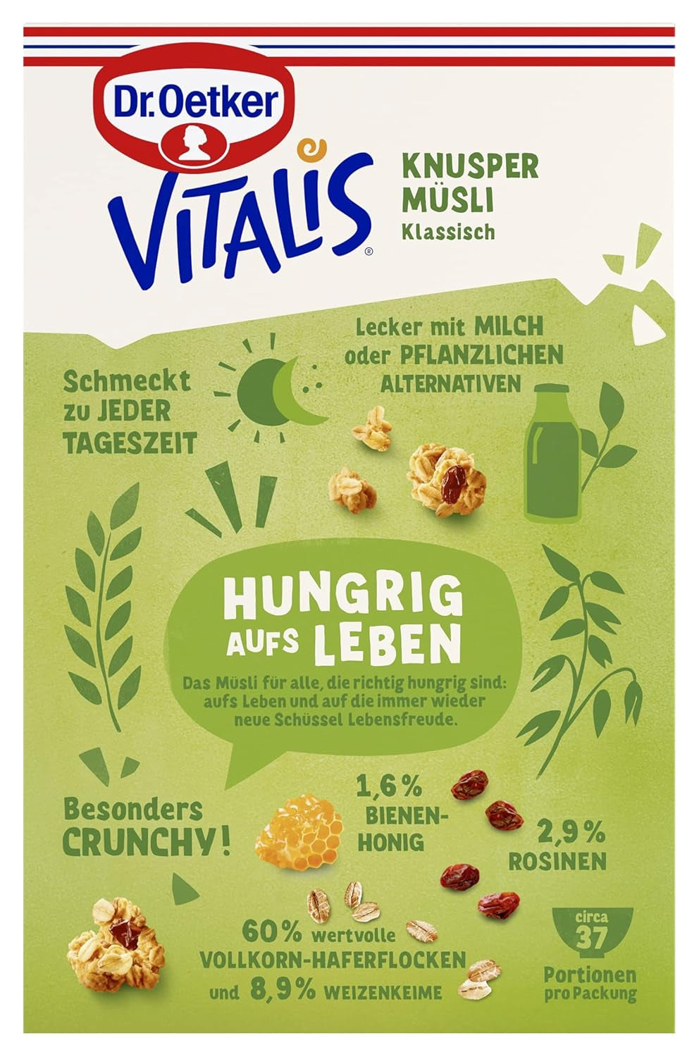 Dr. Oetker Vitalis Classic Crispy Muesli: Duże opakowanie chrupiącego musli śniadaniowego z rodzynkami, 1 opakowanie, 1,5 kg