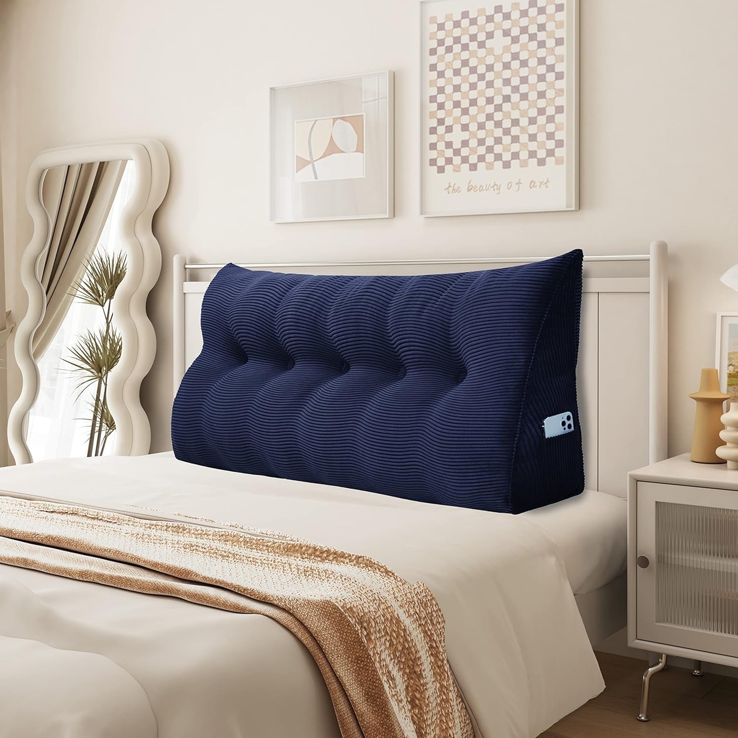 Pernă Johnear cu pană, pernă de citit pentru pat și canapea, pernă pentru spătar, pernă pentru tăblie, pernă lombară triunghiulară mare (gri, 45 cm)