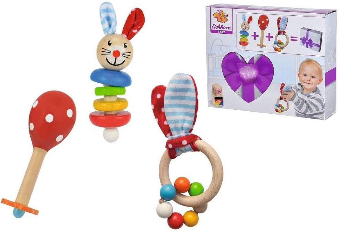 Eichhorn 100017045 - Set de început / cadou pentru copii cu maraca, jucărie de prins cu sunet și jucărie de prins cu motiv de iepure, 3 piese, de la 3 luni Jucarii Bebe Naty Shop