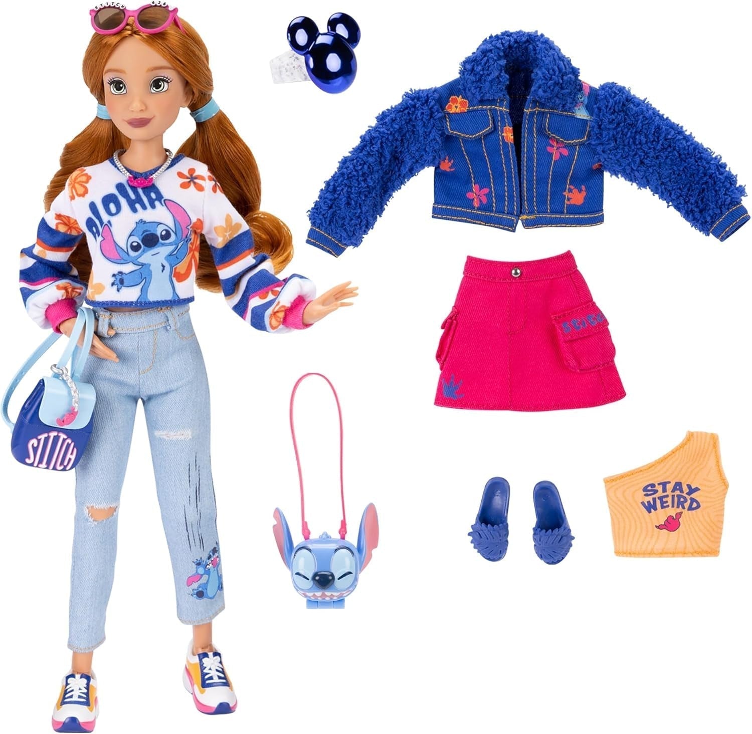 Disney ILY 4EVER Fashion Dolls Stitch z rudymi włosami, wysokość 11,5 cala, 13 punktów artykulacji, dwa kompletne stroje do mieszania i dopasowywania oraz błyszczący pierścionek Mickey dla Ciebie! Sklep z lalkami Naty