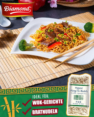 DIAMOND Hsing-Fu Noodles, Mie Azjatycki makaron z mąki pszennej do dań z woka i smażonych na woku - 12 x 250 g