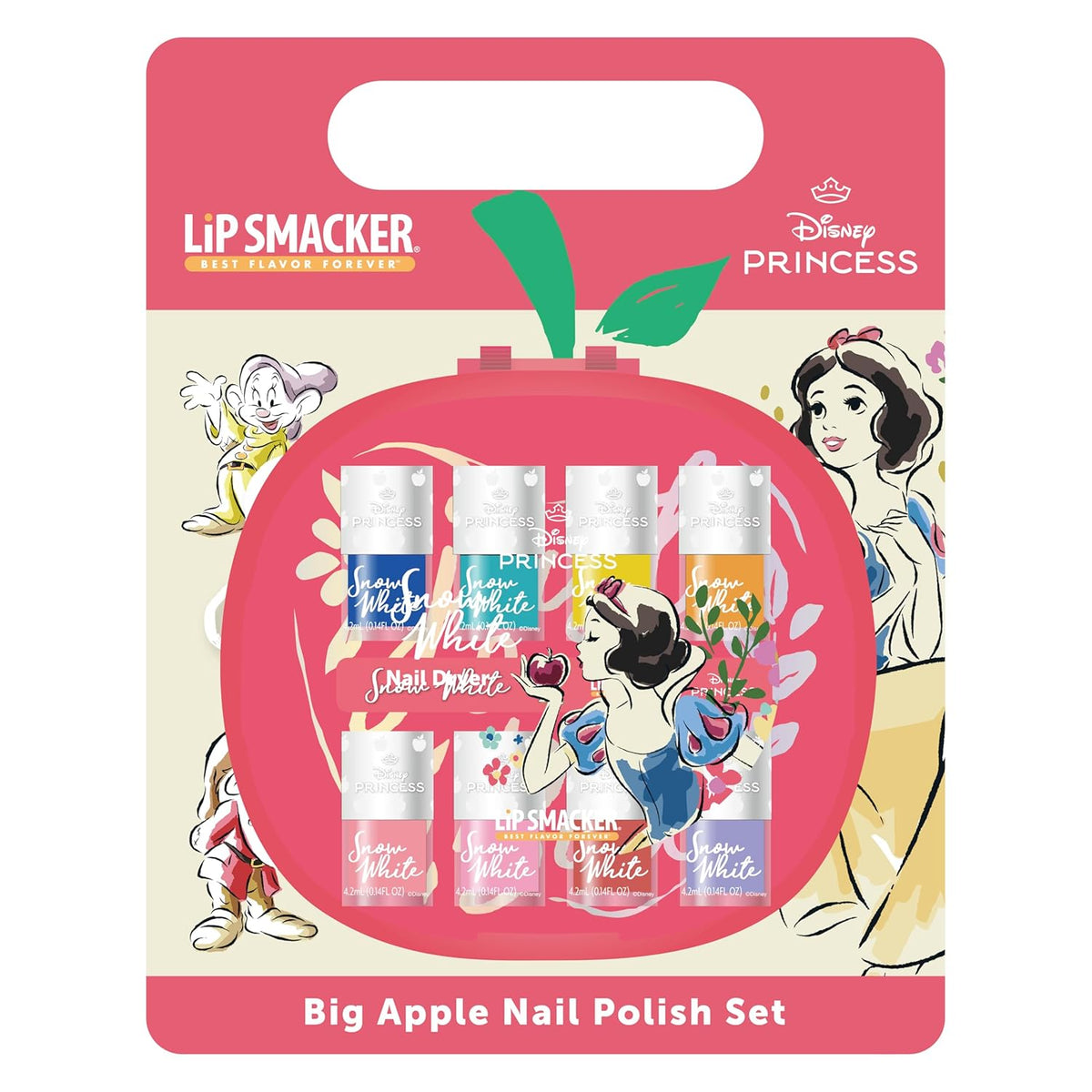 Big Apple Snow White Lip Smacker Zestaw lakierów do paznokci 9-częściowy zestaw lakierów do paznokci dla dzieci z elektryczną suszarką do paznokci Disney Princess Lakiery do paznokci Prezenty dla dzieci