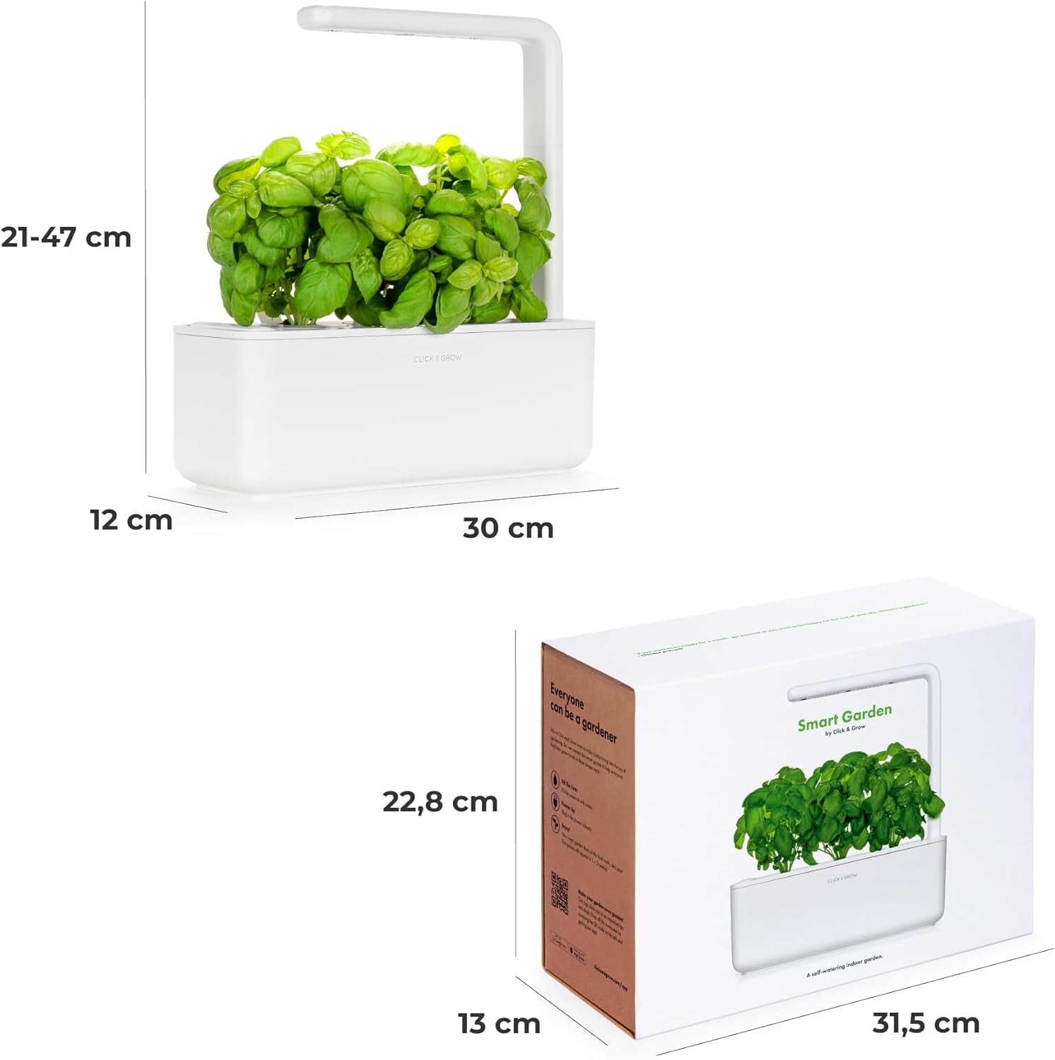 Growbox Click and Grow, inteligentny ogród, system uprawy łatwiejszy niż hydroponiczna, ogród kryty, ogród ziołowy, szklarnia wewnętrzna z 3 kapsułkami roślinnymi w zestawie, biała