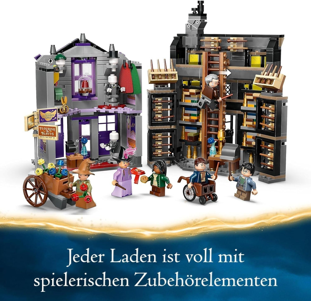 LEGO Harry Potter Ollivanders i kostiumy Madam Malkin, Krainy Ulicy Pokątnej, Zestaw dla dzieci, Zabawki czarodziejskie, Fantazyjne prezenty dla dziewcząt, chłopców i fanów od 8 lat 76439 Zestawy do budowania Besuche w sklepie LEGO