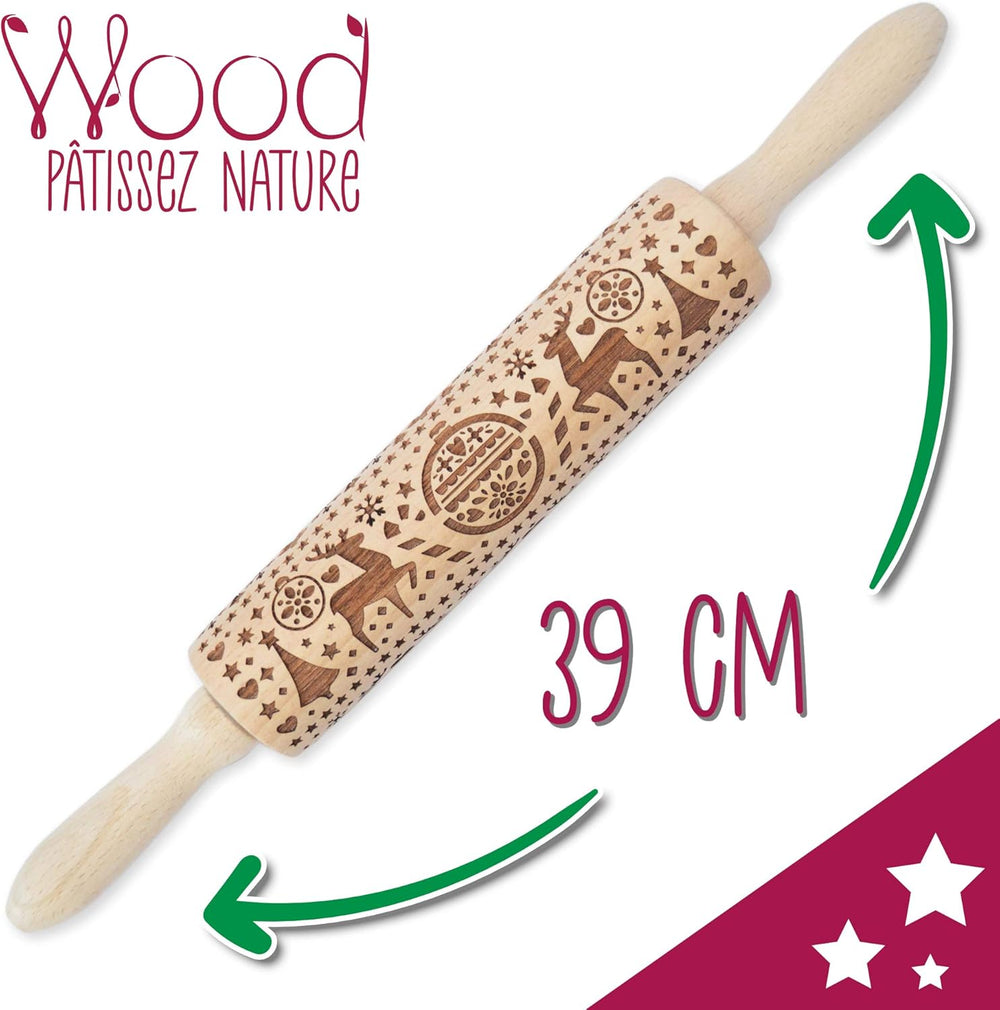 Scrap Cooking Teigrolle aus Holz „Xmas” mit weihnachtlichen Motiven – Prägerolle mit gepfragten Verzierungen für Kekse – dekoracyjny Zubehör – 5242