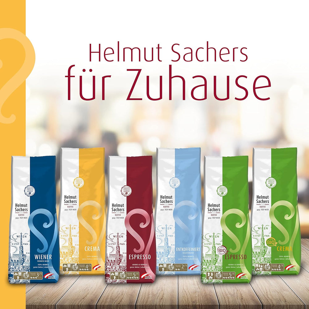Cafea Helmut Sachers - Crema, Intensitate 4/5, 100% Arabica, boabe întregi de cafea, 6 x 500g