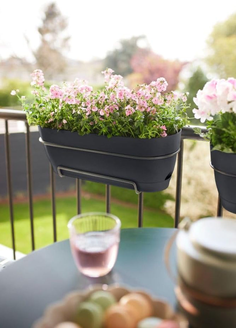 Elho Vibia Campana, ghiveci de balcon cu rezervor de apă, 50 cm, 100% plastic reciclat, Ø 49,0 x H 17,0 cm, negru/antracit