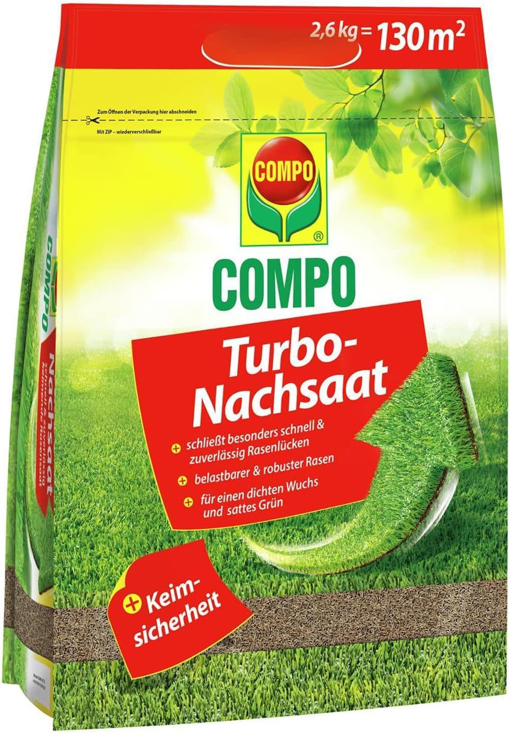 COMPO Turbo Nachsaat - Schnellkeimende Rasensaat - Premium Rasensamen Mit Keimsicherheit - 2,6Kg Für 130 M²
