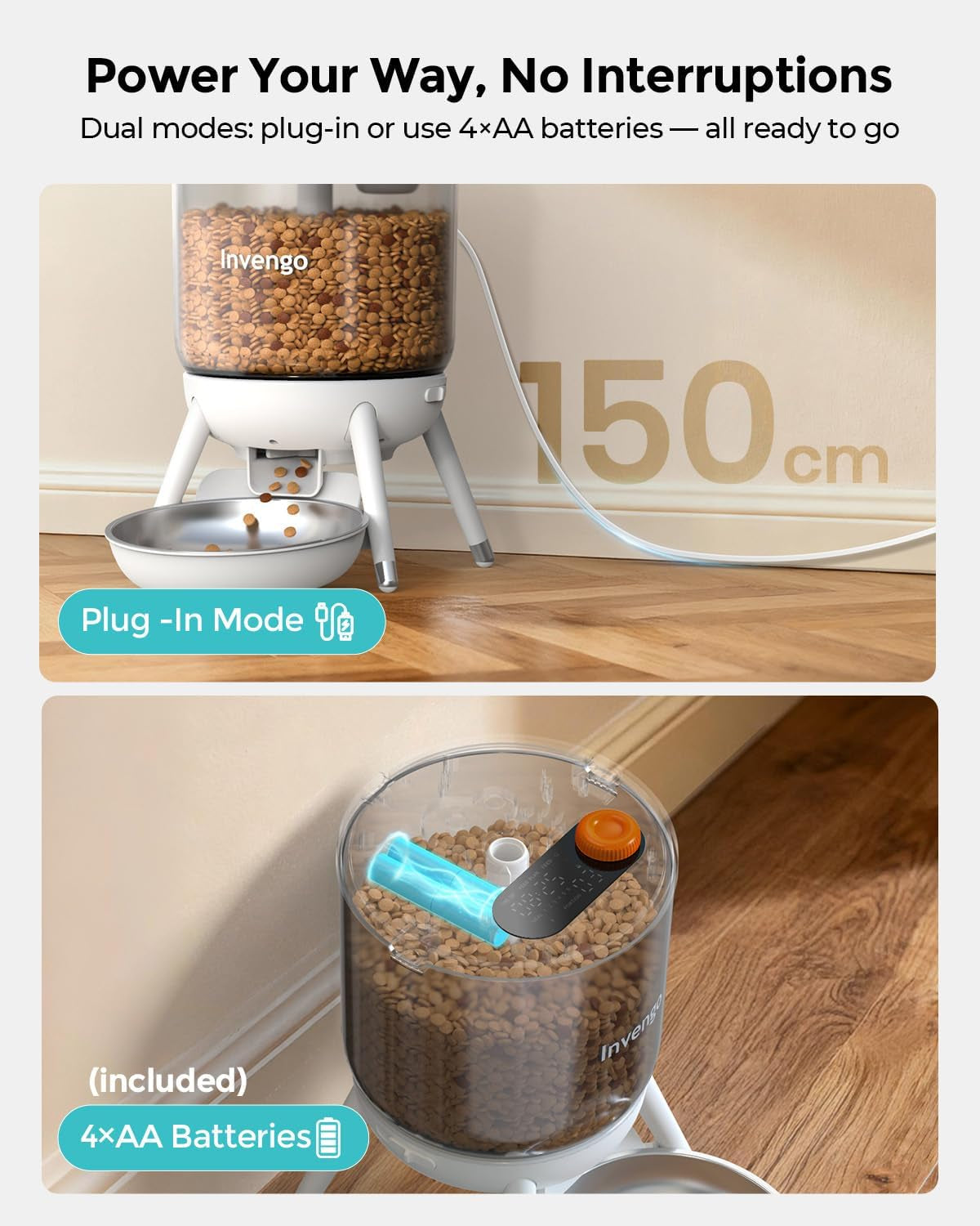 Automatyczny podajnik dla kotów, Futterautomat Katze mit Zeitsteuerung, 3L Trichter, Doppelstromversorgung, Automatic Trockenfutter für Katzen & Hunde, Katzen Futterautomat, Schwarz (Weiß)