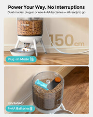 Automatyczny podajnik dla kotów, Futterautomat Katze mit Zeitsteuerung, 3L Trichter, Doppelstromversorgung, Automatic Trockenfutter für Katzen & Hunde, Katzen Futterautomat, Schwarz (Weiß)