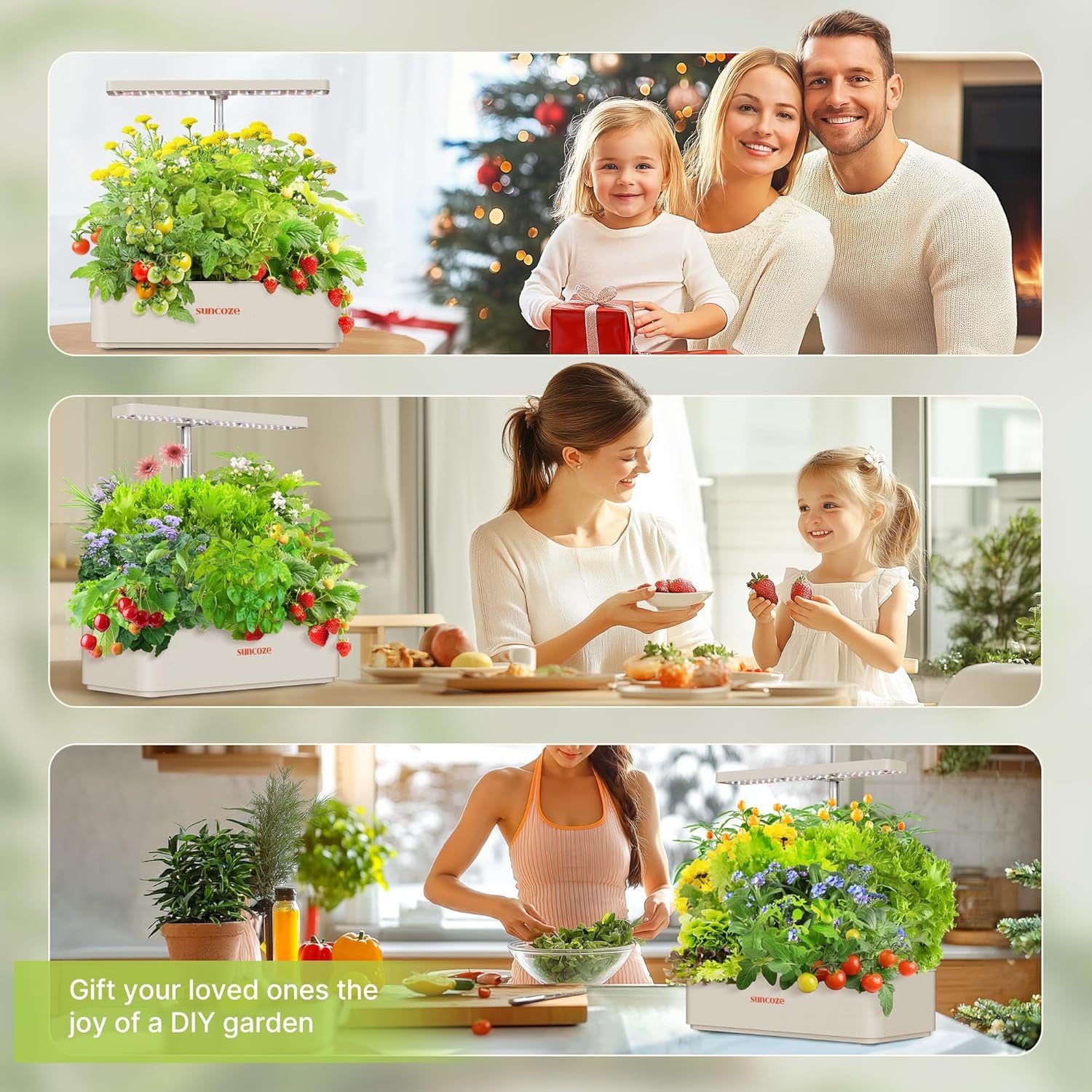 Zestaw do uprawy hydroponicznej z 12 kapsułkami, lampa ogrodowa LED o mocy 24 W, zbiornik na wodę 4 l z cichą pompą, doniczka na zioła z regulacją wysokości, zestaw do ogrodnictwa w pomieszczeniach, prezenty ogrodnicze, beżowy