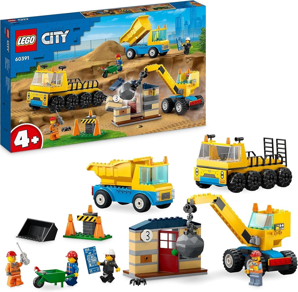 LEGO 60391 Miejskie pojazdy budowlane i dźwig wyburzeniowy, koparka, wywrotka i pojazd transportowy, zabawka edukacyjna dla dzieci w wieku od 4 lat i więcej Zestawy do budowania Besuche den LEGO-Store Single