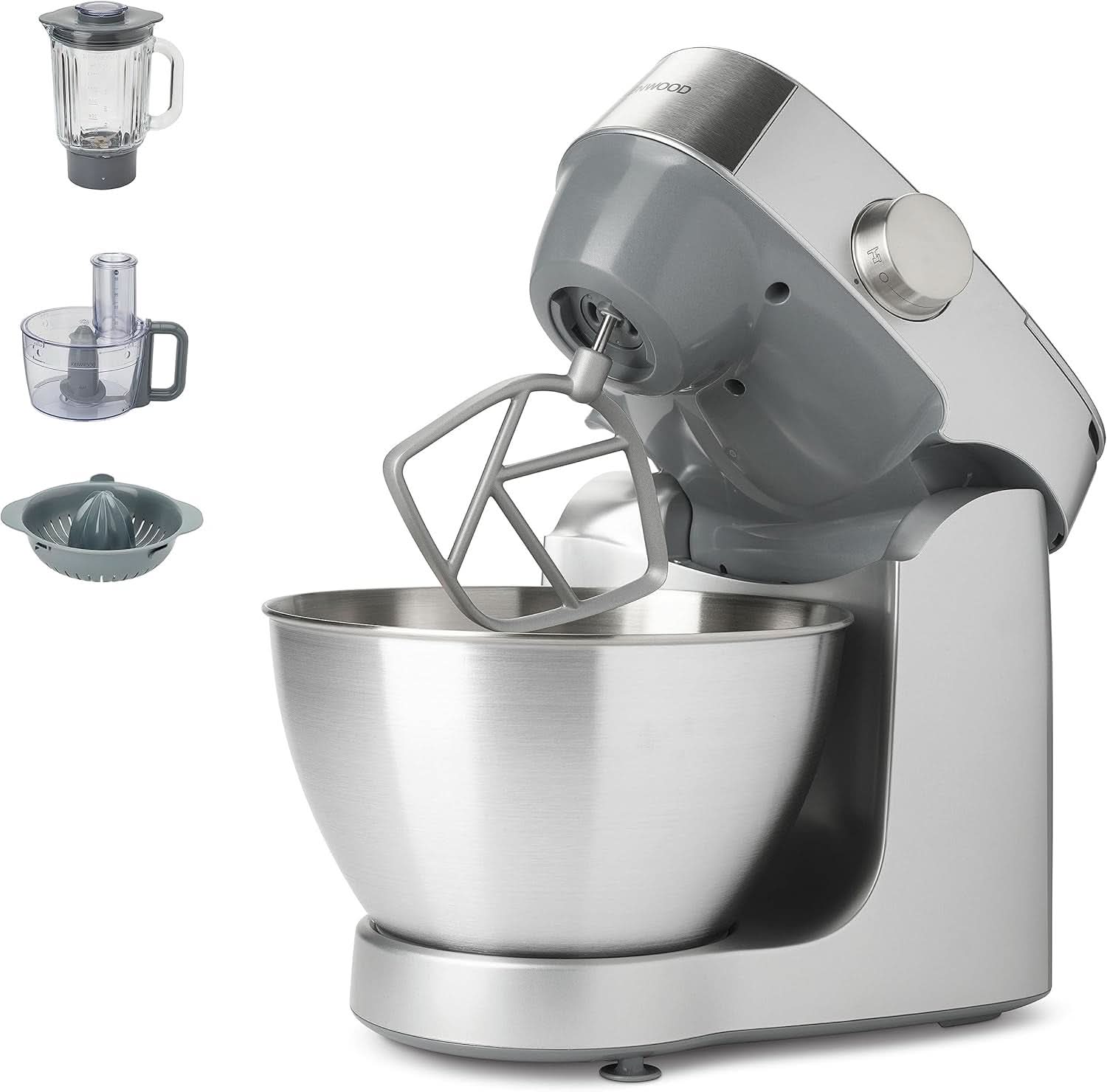 Kenwood Prospero+ KHC29A.R0SI Küchenmaschine, 4,3 L Edelstahlschüssel, Inkl. 10-Teiligem Zubehör-Set Mit Fleischwolf, Glas-Mixer, Zitruspresse, Entsafter Und Mehr, Inkl. Easyweigh Waage, 1000W, Silber Mama si Copilul Naty Shop Silber Inkl. 7 Zubehörteilen