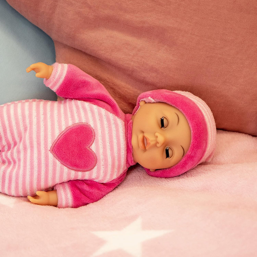 Bayer Design 92802AS Primul Meu Bebeluș 28cm, Păpușă Bebeluș, Păpușă cu Corp Moale și Ochi Dormitori, Foarte La îndemână, Ținută Drăguță, Roz