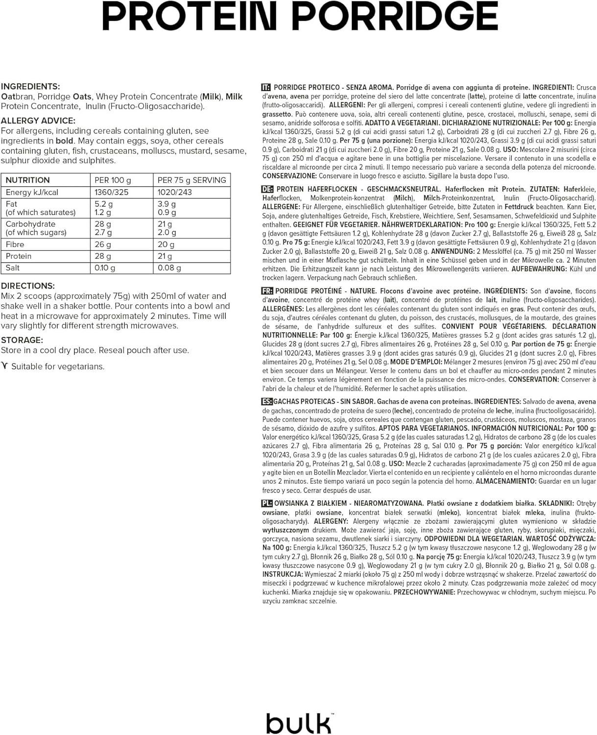 Kompletne płatki owsiane białkowe, masa, płatki owsiane wysokobiałkowe, serwatka, wysoka zawartość błonnika, owsianka białkowa, bez smaku, 1kg