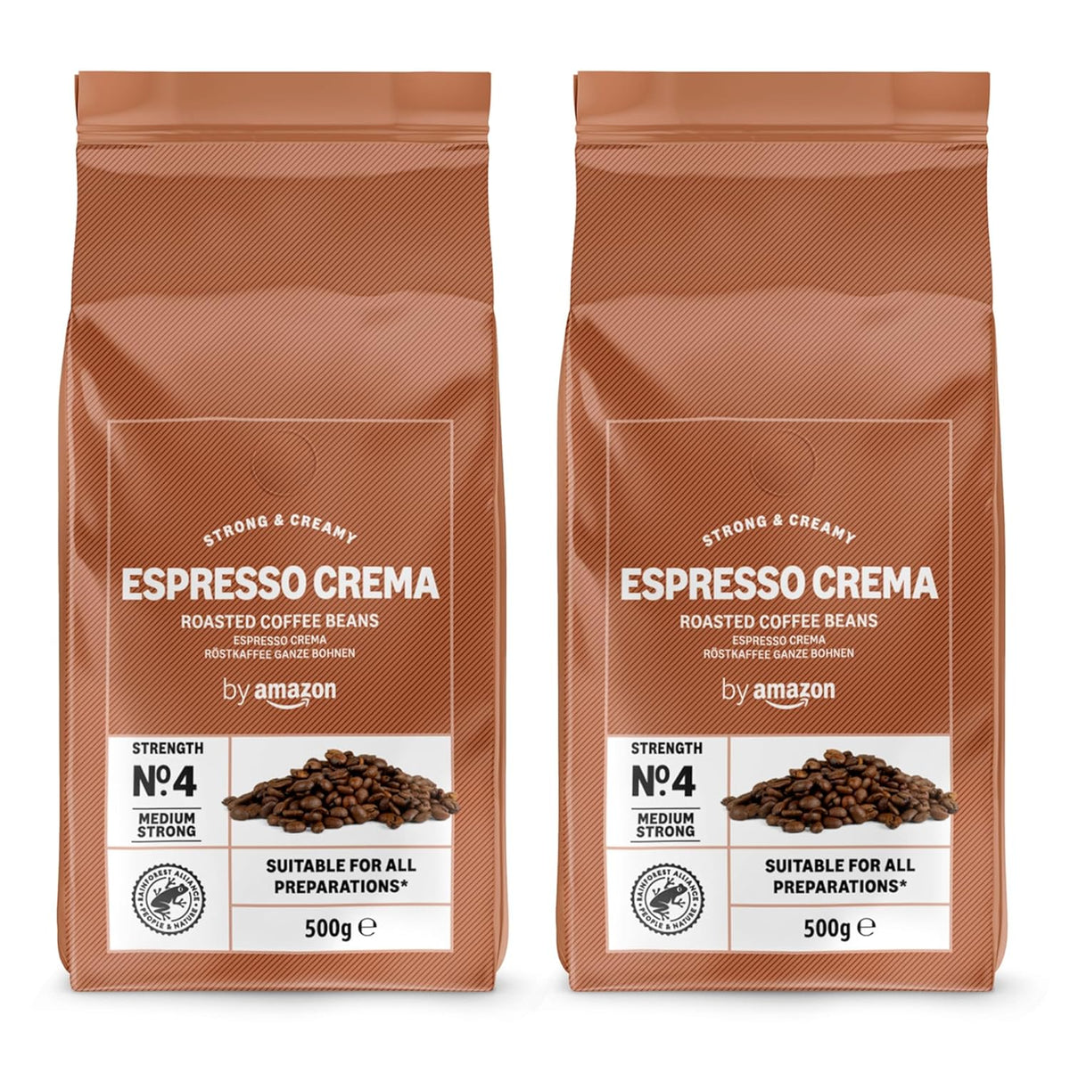 by Amazon Espresso Crema Röstkaffee Ganze Bohnen, 1kg (2 Packs of 500g), Rainforest Alliance-Zertifizierung