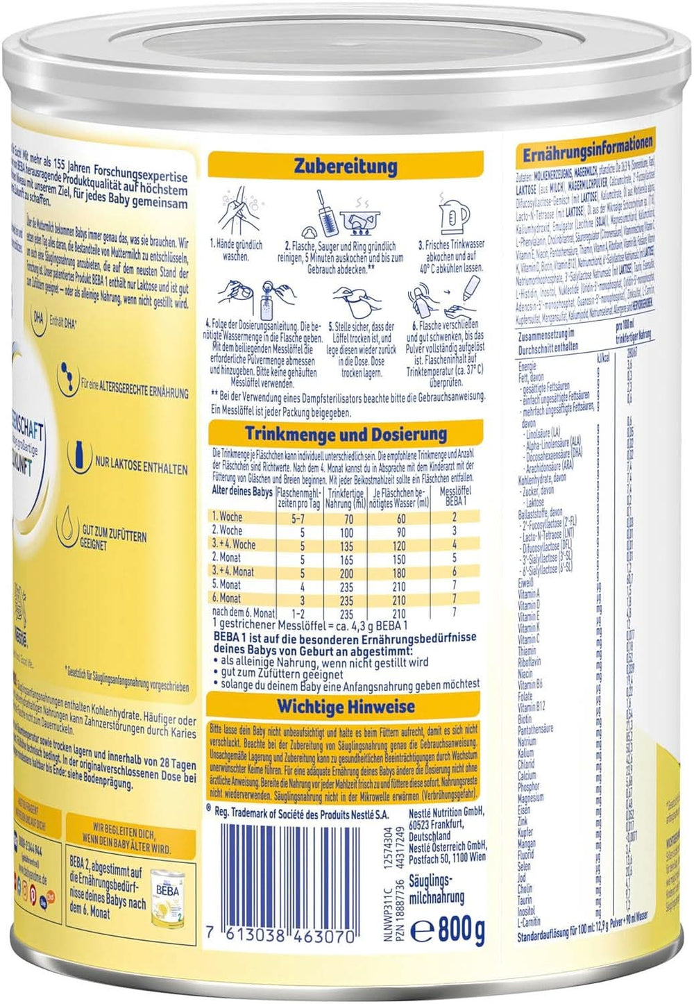 BABY 1 mleko początkowe od urodzenia, tylko laktoza, bez oleju palmowego, opakowanie 3 (3 x 800 g) Matka i Dziecko Naty Shop