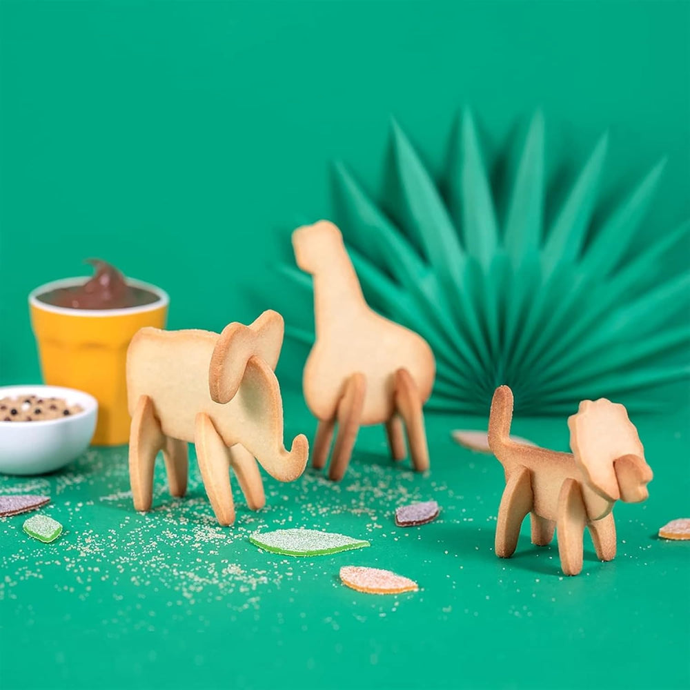 Chefclub Kids - Forme de biscuiți 3D Safari – Creați biscuiți originali cu copiii dumneavoastră – Leu, Elefant, Girafă