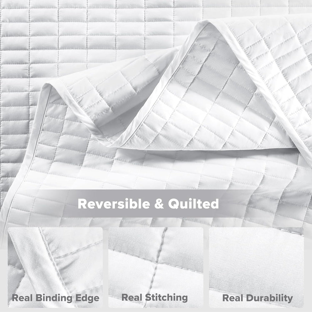 Comfort Spaces Kienna Quilt Set, cusături duble de lux, pătură de vară, ușoară, moale, lenjerie de pat pe tot parcursul anului, față de pernă asortată, albă, pătură pentru paturi King Size (264.2 X 228.6 Cm), Plapumi si pilote Naty Shop
