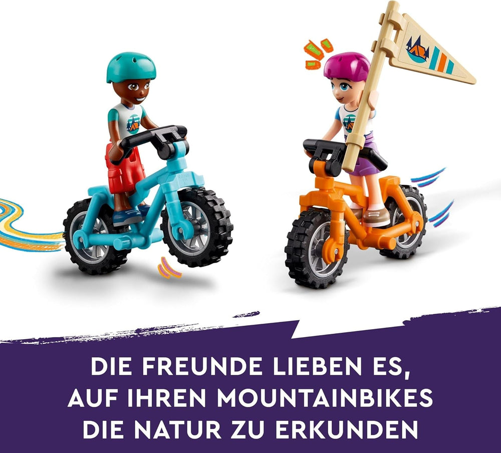 LEGO Friends Przytulne chatki na obozie przygodowym, zestaw do odgrywania ról na świeżym powietrzu, zabawka dla dziewcząt i chłopców od 7 lat z 3 figurkami i lisem, zabawka kempingowa 42624 Zestawy do budowania Besuche den LEGO-Store