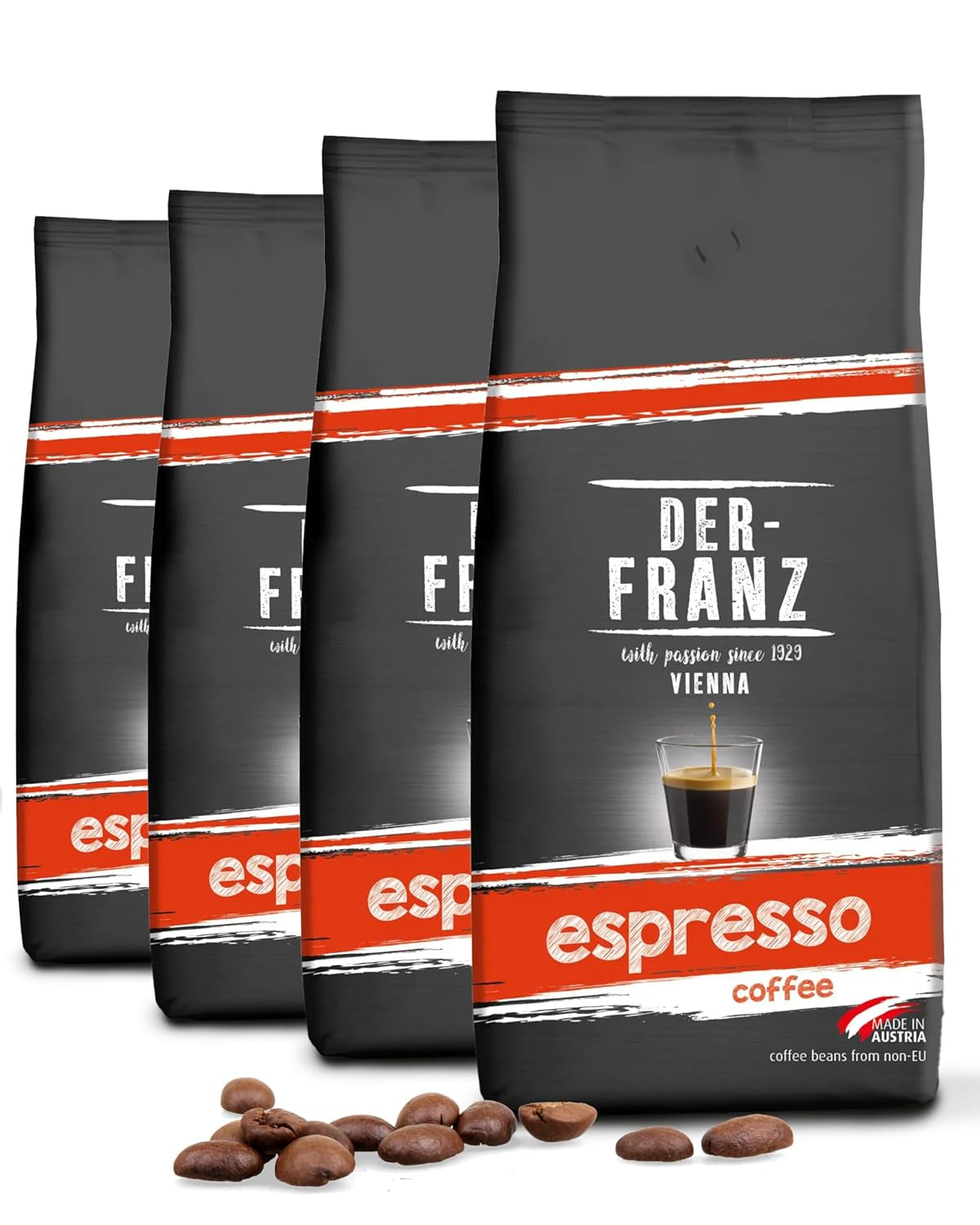 Der-Franz Espresso Kaffee, Intensität 5/5, Arabica und Robusta, ganze Bohne, 4 x 1000 g