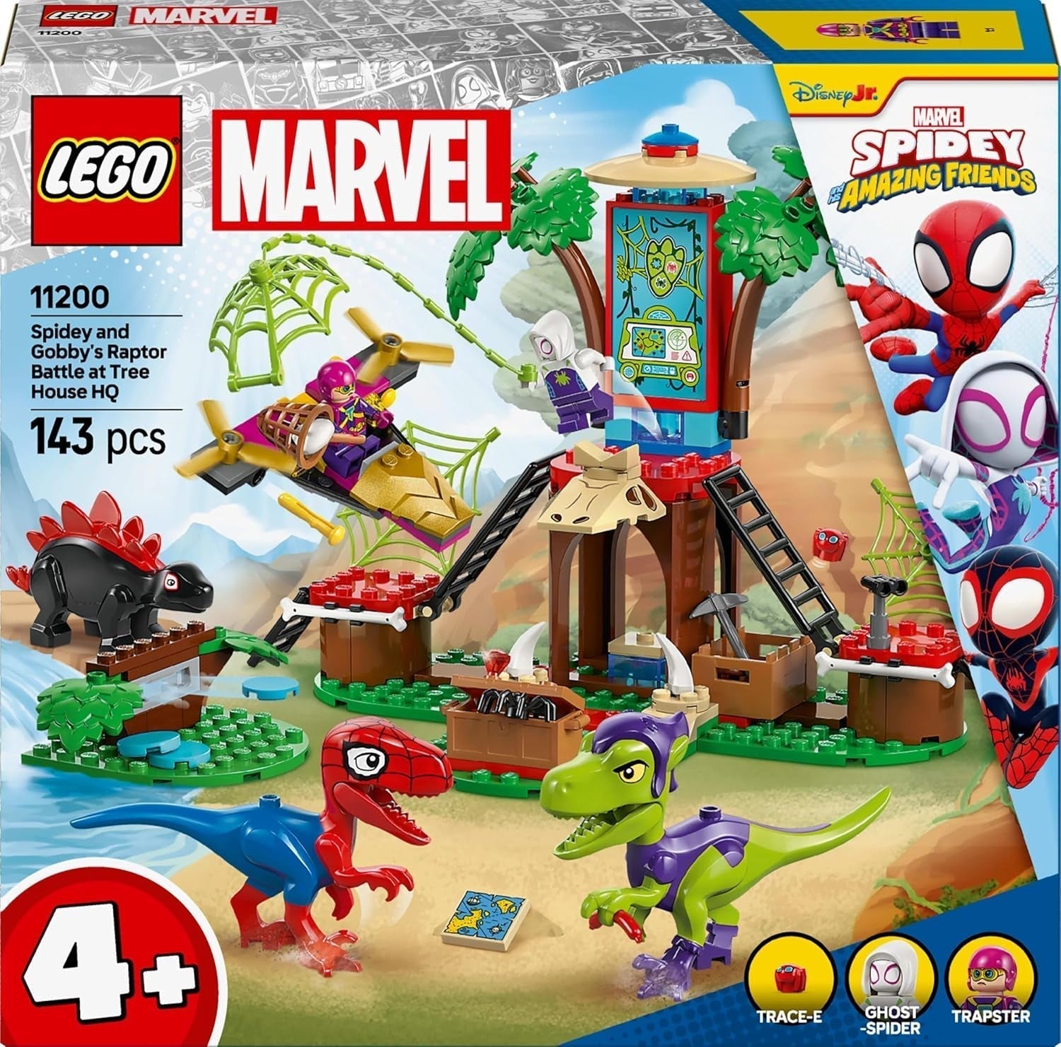 LEGO Marvel Pojedynek w domku na drzewie: Spider-Rex kontra. Gobby-Raptor, zestaw do budowania i zabawy z dinozaurem, zabawkowy dinozaur na prezent dla chłopców i dziewcząt w wieku 4+, Spider i jego super przyjaciele 11200 zestawów do budowania w sklepie LEGO