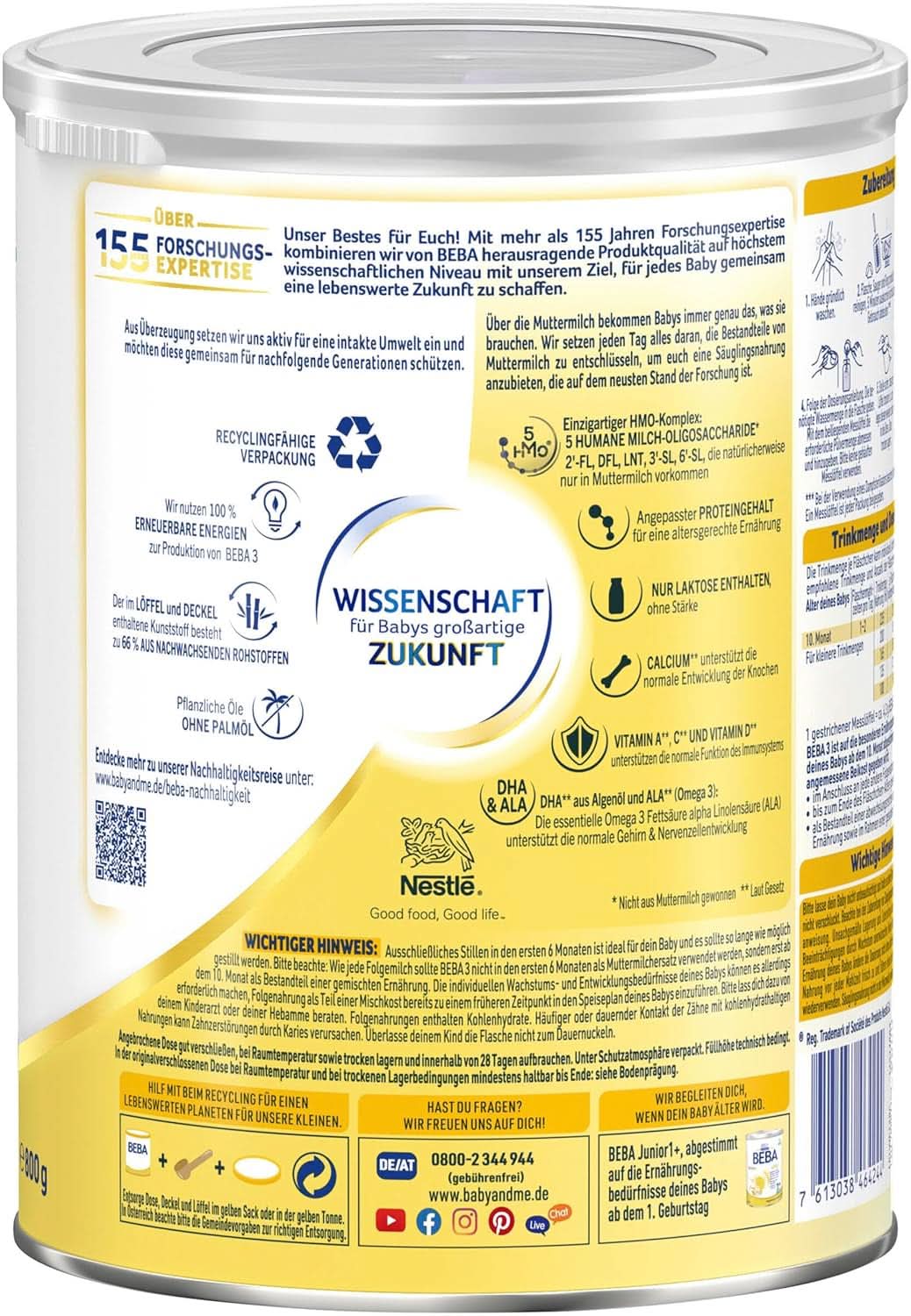 Nestlé BEBA 3 mleko następne w proszku, preparat do dalszego żywienia od 10 miesiąca, opakowanie 3 szt. (3 X 800 g) Matka i Dziecko Naty Shop