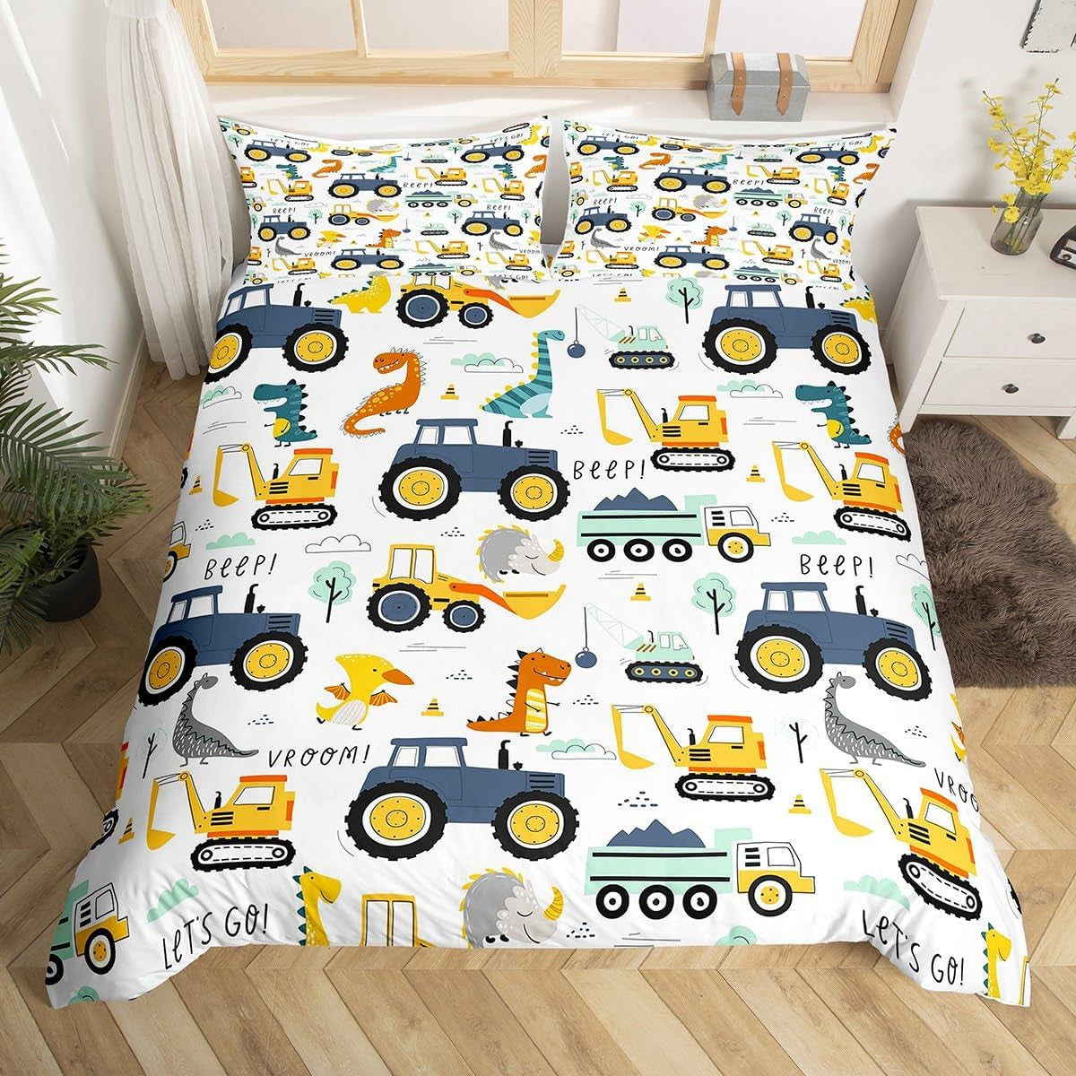 Zestaw pościeli samochodowej Jungen 135X200,Kinder Bau Fahrzeuge Tröster Abdeckung Für Kind Kleinkind Teens,Dinosaurier Bettbezug,Traktor Maschinerie Bagger Bettdecke Abdeckung,Lkw Autos Bettdecke Naty Shop