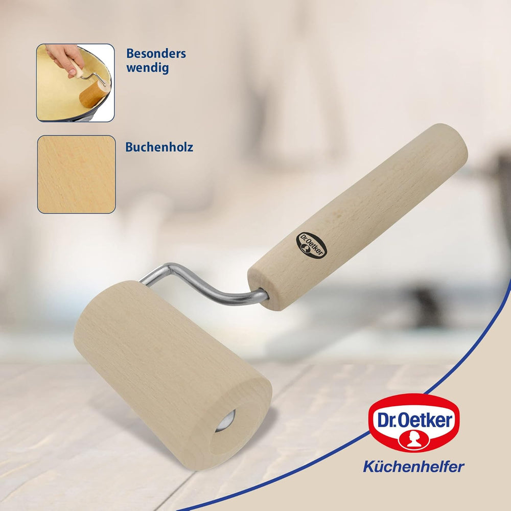 Dr. Oetker Teigroller aus Holz – Teigrolle aus wysokiej jakości Buchenholz – Perfekt für round und eckige Formen – ok. 18 x 7 cm, Rolle Durchmesser ok. 4,5cm