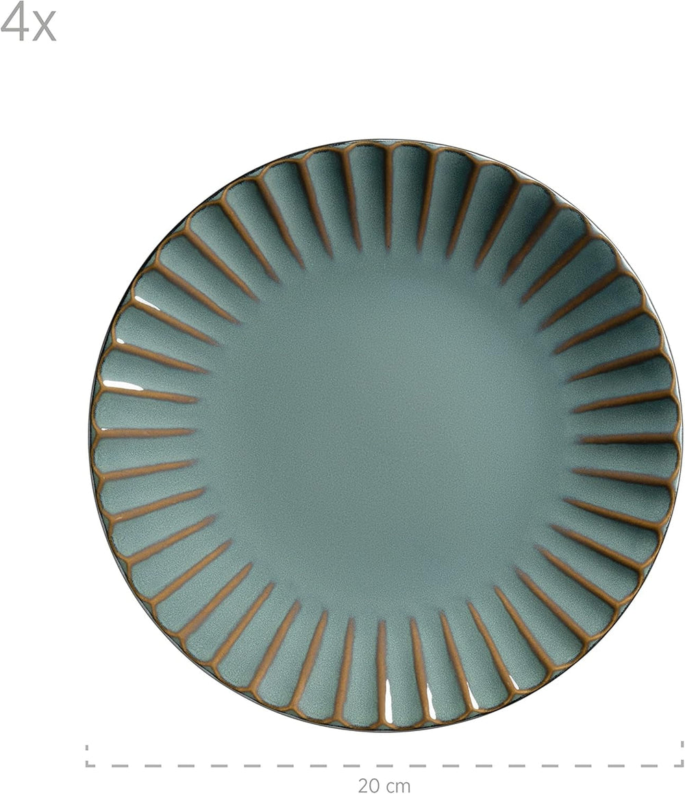 Set de veselă MÄSER 931964 Confino Series pentru 4 persoane, aspect vintage modern, set combinat din ceramică, 20 de piese, culoare petrol cu accente negre, gresie