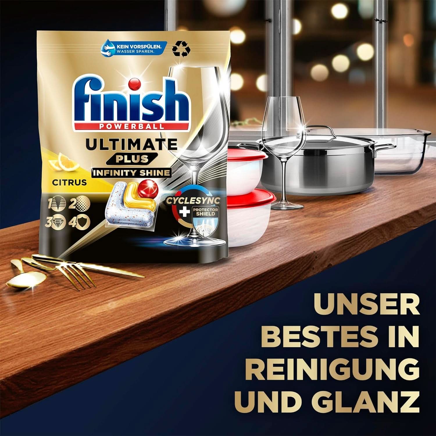 Tabletki Finish Ultimate plus Infinity Shine Citrus do zmywarki - Tabletki do zmywarki, intensywne czyszczenie - 105 kapsułek, cytrynowe Naty Shop